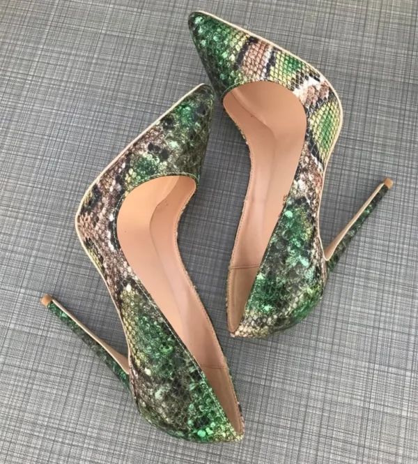 stilettos 12cm wedding shoes Green snake pattern woman shoes 6