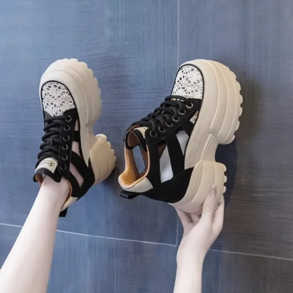 Thick Sole Women's Shoes 2024 Summer New Thick Mesh Hollow Women's Sandals Platform Sneakers 2