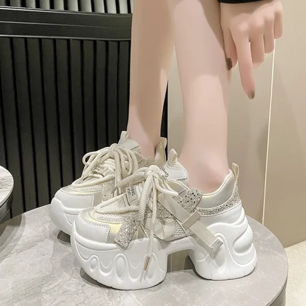 New Fashion Chunky glitter Sneakers Women Spring Autumn Lace Up Platform Sports Shoes Woman 8CM 6