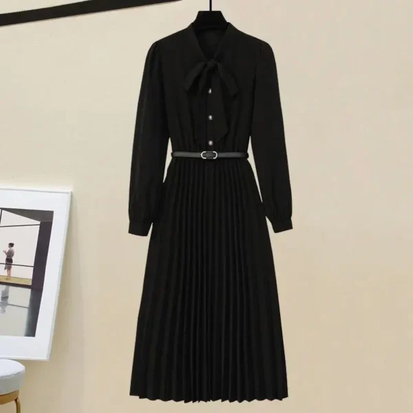 Women's Vintage Elegant Casual Knitted Cardigan Coat Versatile Slim Mid Length Dress Two Piece Set 3