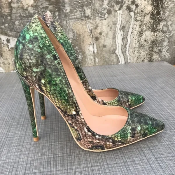 stilettos 12cm wedding shoes Green snake pattern woman shoes 5