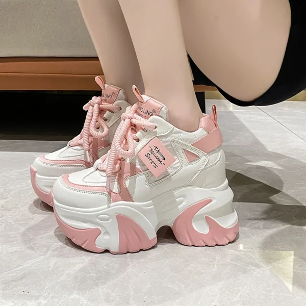 Women Walking Sneakers 2023 Autumn Lace-up High Platform Chunky Shoes Casual Shoes 4