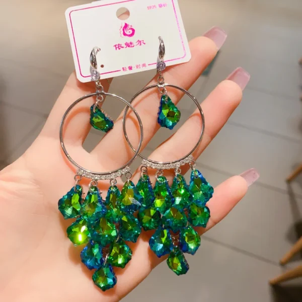 2024 New Fashion Green Colorful Crystal Dangle Drop Earrings for Women