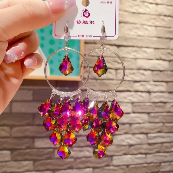 2024 New Fashion Green Colorful Crystal Dangle Drop Earrings for Women 4