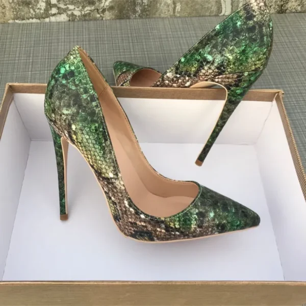 stilettos 12cm wedding shoes Green snake pattern woman shoes