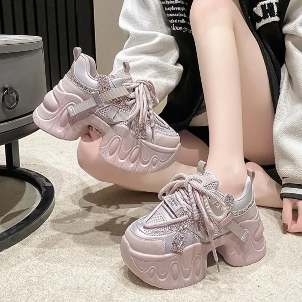 New Fashion Chunky glitter Sneakers Women Spring Autumn Lace Up Platform Sports Shoes Woman 8CM 2