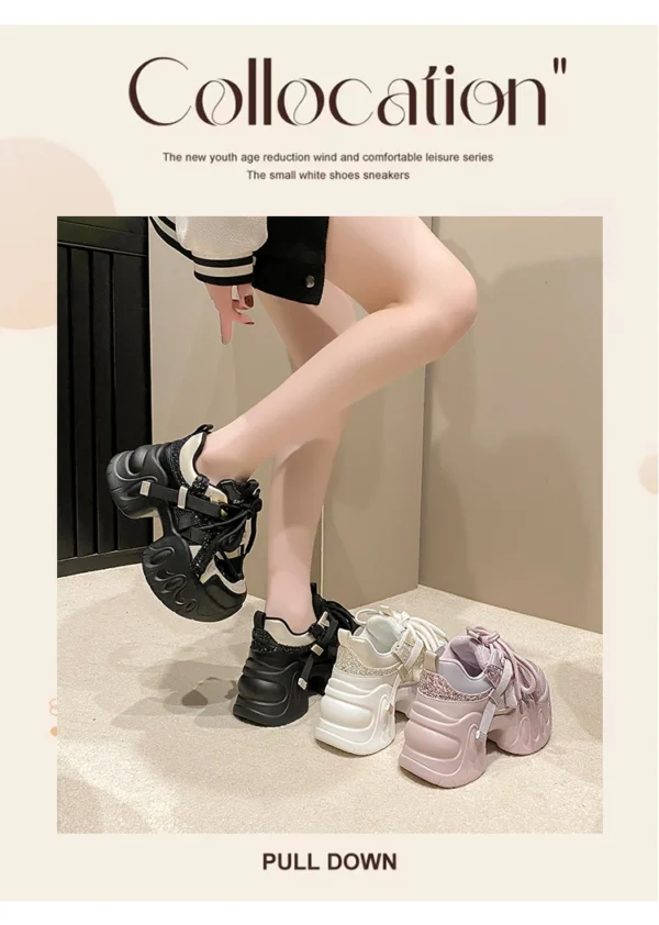 New Fashion Chunky glitter Sneakers Women Spring Autumn Lace Up Platform Sports Shoes Woman 8CM 9