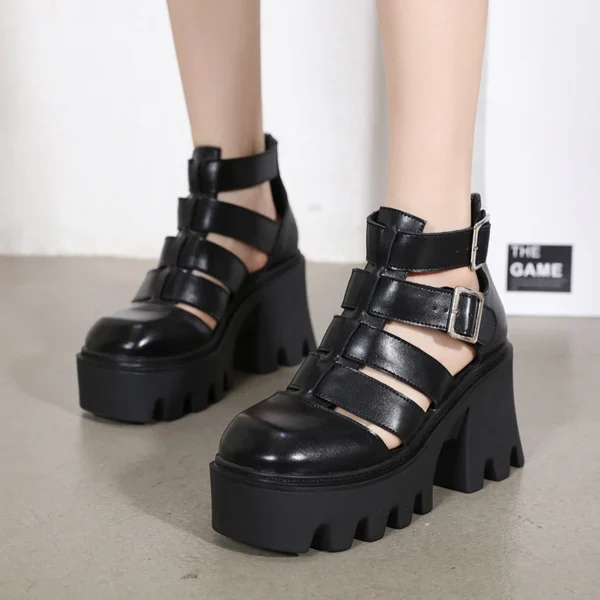 Women's Solid Color Chunky Heel Sandals Stylish Buckle Strap Platform Sandals