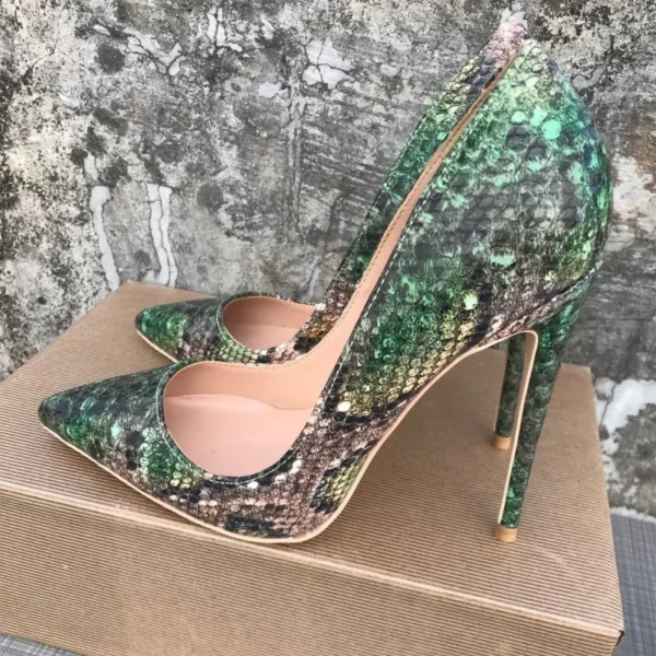 stilettos 12cm wedding shoes Green snake pattern woman shoes 4