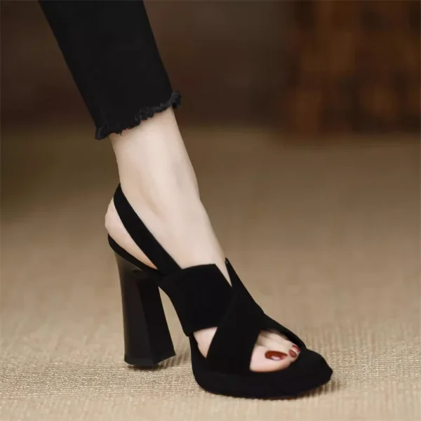 2024 Summer New One-button Sandals, Thick Open Toe Sexy Black Professional 9cm High Heels, Temperament Female Sandals 4