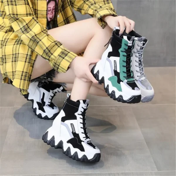 Spring Women Thick Sole Ankle Boots Autumn Luxury Platform Casual Boots Women's 8cm High Heels Wedge 5