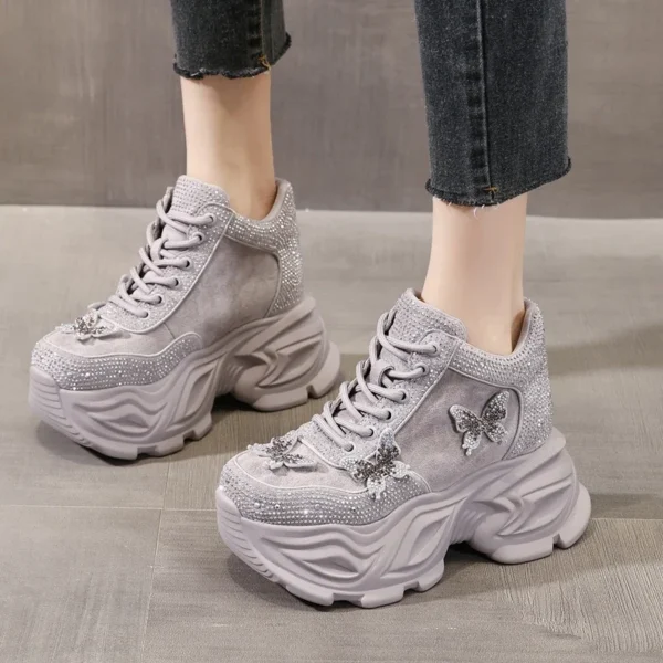 8cm Chunky Platform Luxury Sneakers for Women Fashion Crystal Butterfly Decoration Casual Sports Shoes 4