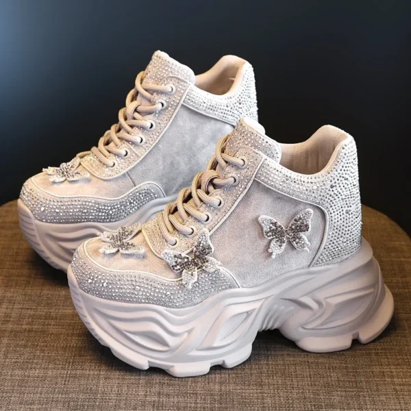 8cm Chunky Platform Luxury Sneakers for Women Fashion Crystal Butterfly Decoration Casual Sports Shoes 3