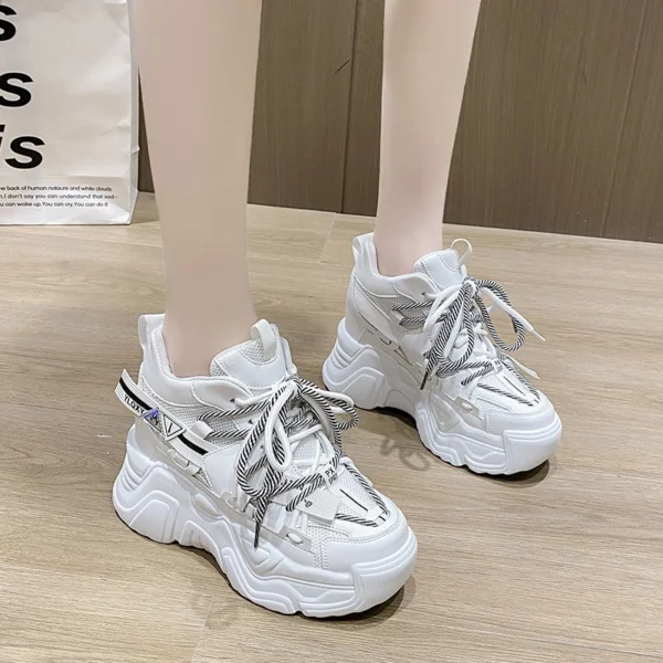 Women Chunky Sneakers Breathable Mesh Casual Shoes 9CM Wedge Heels Platform 5