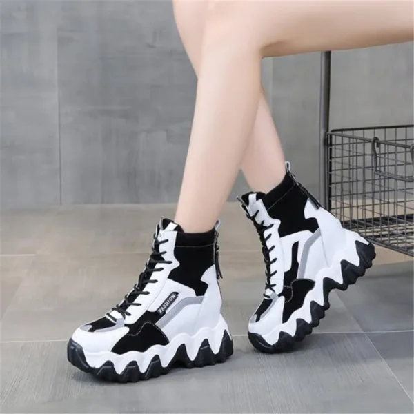 Spring Women Thick Sole Ankle Boots Autumn Luxury Platform Casual Boots Women's 8cm High Heels Wedge 6