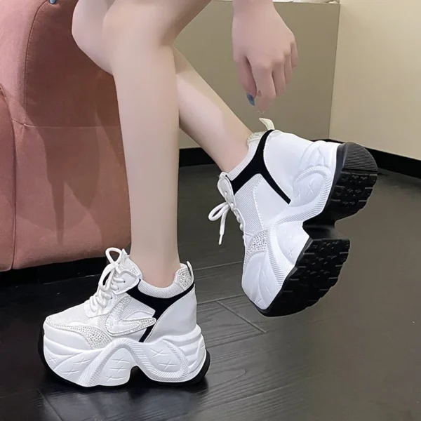 New Chunky Sneakers 2024 Autumn Casual Crystal Shoes Woman High Platform Breathable Mesh Sneakers 6