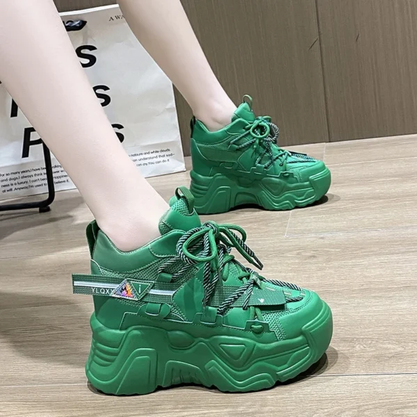 Women Chunky Sneakers Breathable Mesh Casual Shoes 9CM Wedge Heels Platform 4