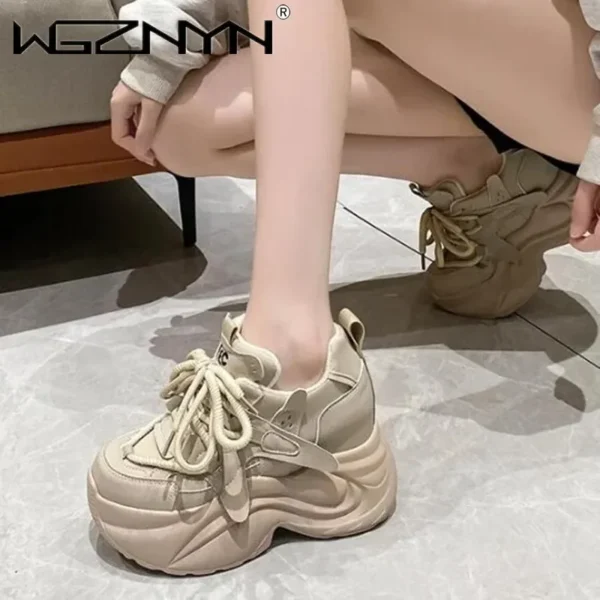 10CM Autumn Winter Warm Chunky Sneakers Women Lace Up Platform Sports Shoes 5