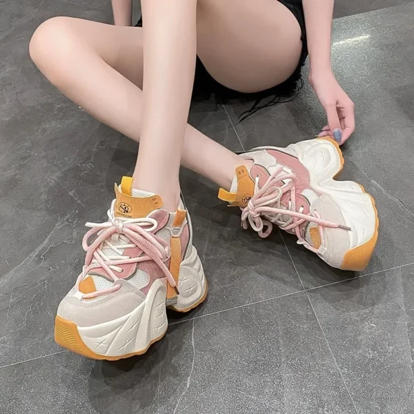 11CM Women Chunky Sneakers New 2024 Autumn High Platform Mesh Shoes 4