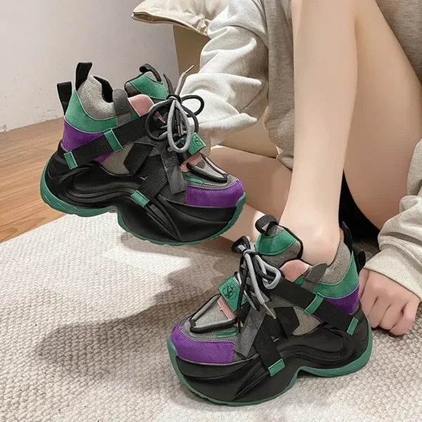 Autumn Winter Chunky Sneakers Women Lace Up Platform Sports Shoes Woman Goth 11CM 6