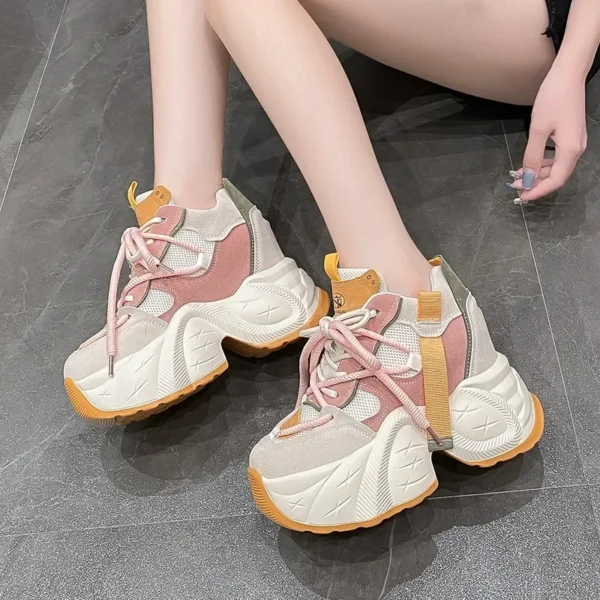 11CM Women Chunky Sneakers New 2024 Autumn High Platform Mesh Shoes 5