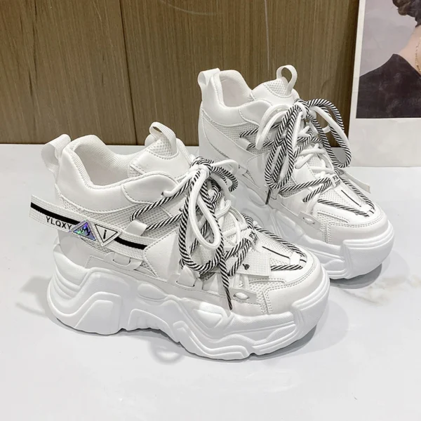 Women Chunky Sneakers Breathable Mesh Casual Shoes 9CM Wedge Heels Platform 3