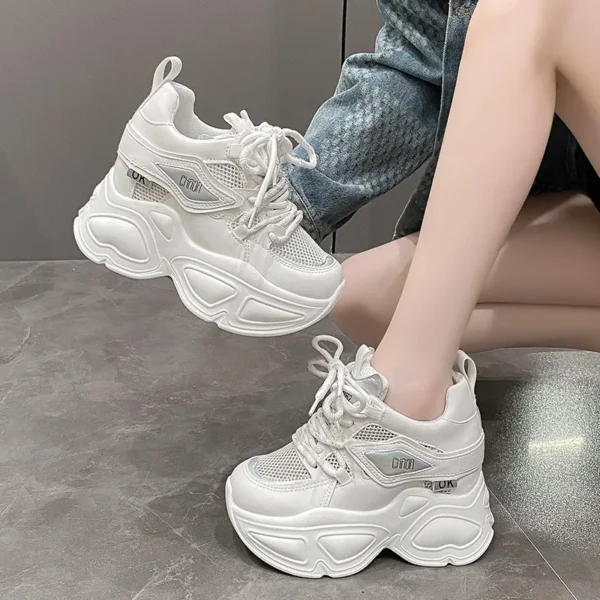 Women High Platform Breathable Casual Shoes Summer Lace-up Chunky Sneakers 10CM Wedges 6