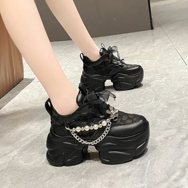 Fashion Breathable Platform Sneakers Women's Summer 7CM Lace Mesh 5