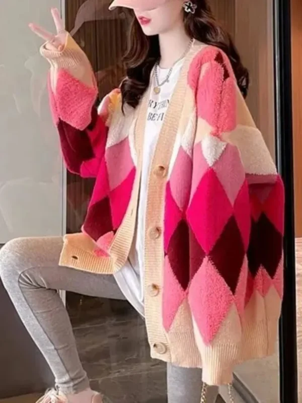 Cardigan Women Knitted Sweater Loose V-neck Lovely Knitwear Korean Oversize Cardigan Winter Tops 3