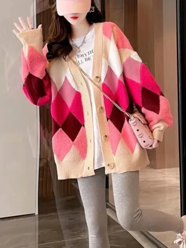 Cardigan Women Knitted Sweater Loose V-neck Lovely Knitwear Korean Oversize Cardigan Winter Tops 4