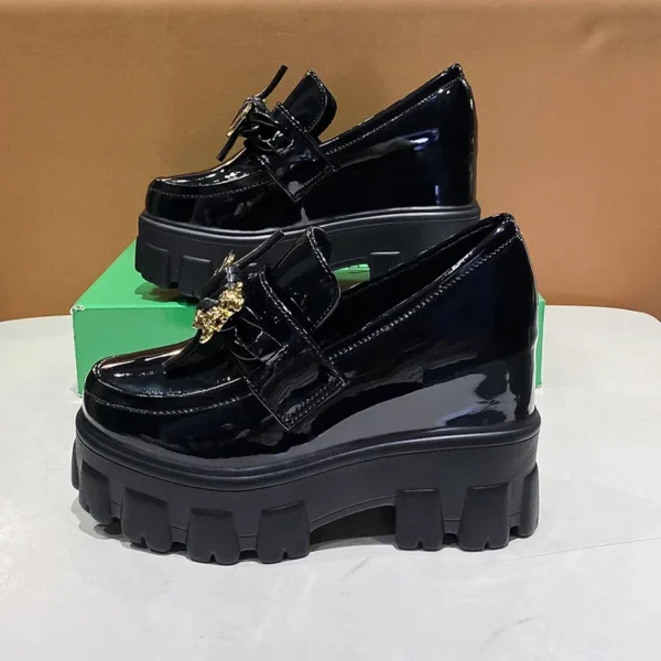 Women Chunky Sneakers 2024 Autumn 9.5CM High Heels Casual Shoes Thick Soled Slip-on Leather Shoes Wedge Platform 5