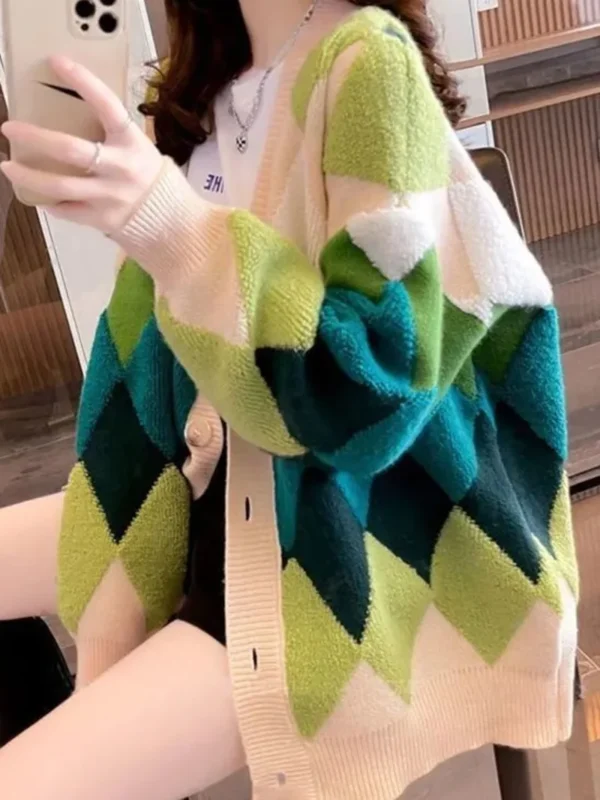 Cardigan Women Knitted Sweater Loose V-neck Lovely Knitwear Korean Oversize Cardigan Winter Tops 5