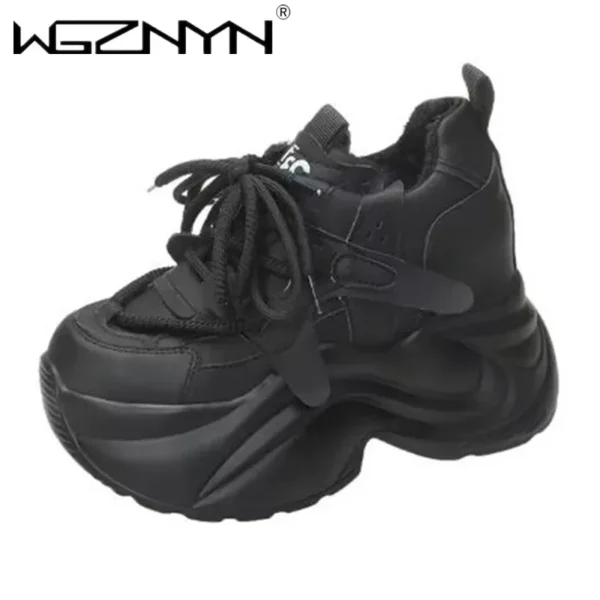 10CM Autumn Winter Warm Chunky Sneakers Women Lace Up Platform Sports Shoes 2