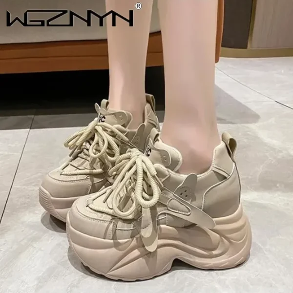 10CM Autumn Winter Warm Chunky Sneakers Women Lace Up Platform Sports Shoes 3