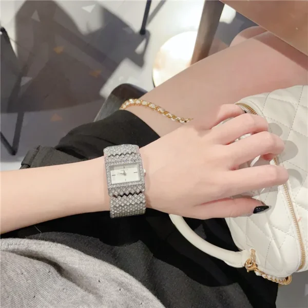 Luxury Women's Watch New Rectangle Full Diamond Digital Quartz Watche Gold Elegant Bracelet Women's Dress Clock A241 6