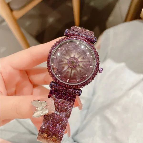 Cacaxi Brand Women Quartz Watches Full Diamond Rotating Dial Wristwatch Relojes Mujer Lady Purple Watch Relogio Feminino 3