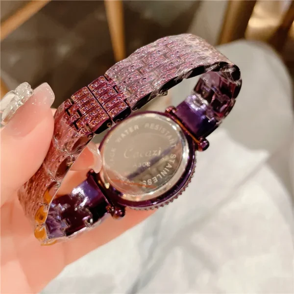 Cacaxi Brand Women Quartz Watches Full Diamond Rotating Dial Wristwatch Relojes Mujer Lady Purple Watch Relogio Feminino 5