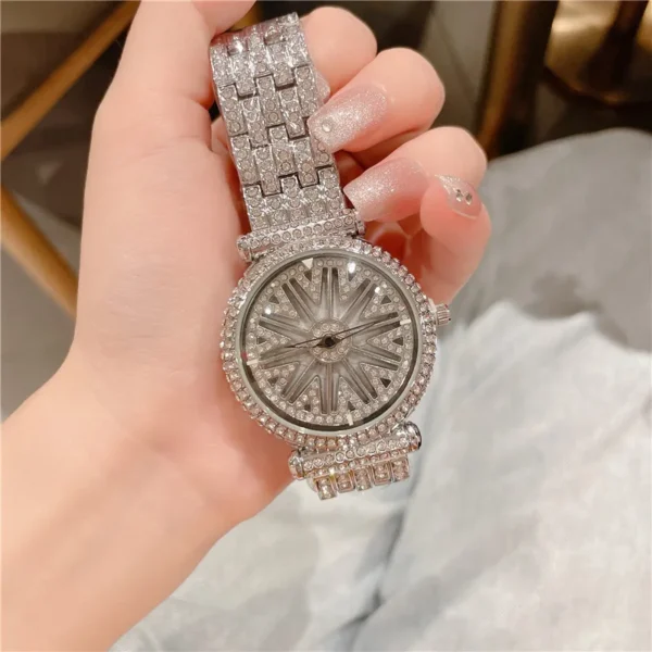 Cacaxi Brand Women Quartz Watches Full Diamond Rotating Dial Wristwatch Relojes Mujer Lady Purple Watch Relogio Feminino