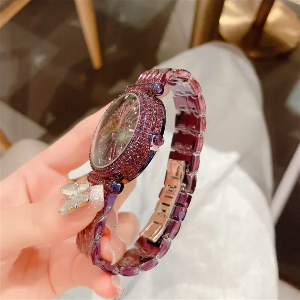 Cacaxi Brand Women Quartz Watches Full Diamond Rotating Dial Wristwatch Relojes Mujer Lady Purple Watch Relogio Feminino 4