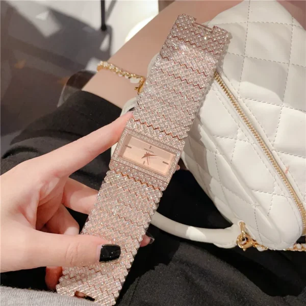 Luxury Women's Watch New Rectangle Full Diamond Digital Quartz Watche Gold Elegant Bracelet Women's Dress Clock A241 2