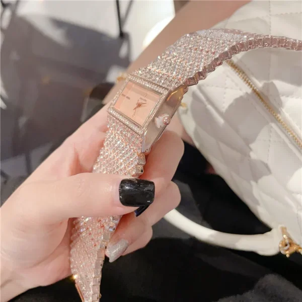 Luxury Women's Watch New Rectangle Full Diamond Digital Quartz Watche Gold Elegant Bracelet Women's Dress Clock A241 3