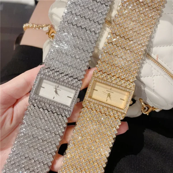 Luxury Women's Watch New Rectangle Full Diamond Digital Quartz Watche Gold Elegant Bracelet Women's Dress Clock A241