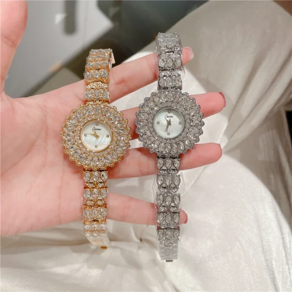 Fashion Women Luxury Diamond Watches Bracelet Ladies Quartz Watch Gold Womens Wristwatch Shiny Crystal Reloj Mujer